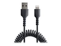 StarTech.com 1m (3ft) USB to Lightning Cable, MFi Certified, Coiled iPhone Charger Cable, Black, Durable and Flexible TPE Jacket Aramid Fiber, Heavy Duty Coil Charging Cable - Rugged USB Lightning Cable - Lightning-kabel - USB hann til Lightning hann - 1 m - svart - rullet sammen RUSB2ALT1MBC