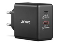 Lenovo Dual - Strømadapter - GaN - AC 100/240 V - 65 watt - utgangskontakter: 2 - svart 40AW065BEU