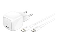 Belkin BoostCharge - Strømadapter - kompakt - 30 watt - Power Delivery 3.1 (24 pin USB-C) - på kabel: Lightning - med USB-C til Lightning-kabel (1 m) WCA008KQ1MWH-B5