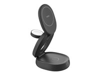 Belkin BoostCharge - Trådløst ladestativ - 3-in-1, magnetic, compact + AC-strømadapter - 15 watt - svart WIZ034KQBK