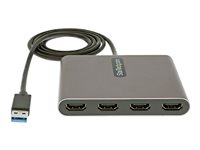 StarTech.com USB 3.0 to 4 HDMI Adapter, External Video & Graphics Card, USB Type-A to Quad HDMI Monitor Display Adapter Dongle, 1080p 60Hz, USB 3.0 to HDMI Adapter/Video Converter, Windows - Multi Monitor Adapter - Adapterkabel - USB-type A hann til HDMI hunn - 1 m - romgrå - 1080p støtte 60 Hz USB32HD4