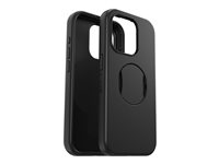 OtterBox OtterGrip Symmetry Series - Baksidedeksel for mobiltelefon - MagSafe-samsvar - polykarbonat, syntetisk gummi - svart - for Apple iPhone 15 Pro 77-93133