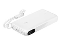 Belkin BoostCharge - Strømbank - med skjerm - 20000 mAh - 20 watt - PD, Fast Charge - 3 utgangskontakter (USB-C, USB) - på kabel: USB-C - hvit BPB028HQWH