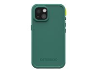 OtterBox FRE - Beskyttende vanntett eske for mobiltelefon - MagSafe-samsvar - 50 % resirkulert plast, 25 % havbasert resirkulert plast - furugrønn - for Apple iPhone 15 77-93439
